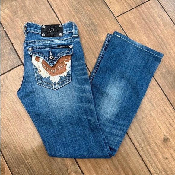 Women's Blue Jeans with cowhide Pockets - Picture 1 of 7